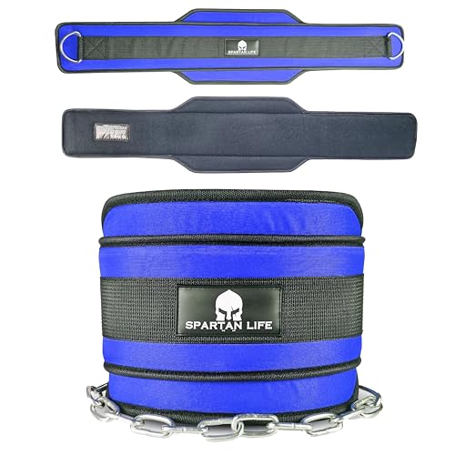 Dip Belt for Weightlifting, Weighted Belt with Chain for Pullup, Gym Lifting Belt for Powerlifting, Squat, Bodybuilding, Heavy Duty Steel, Workout Belt with Comfortable Neoprene Support - color: Blue