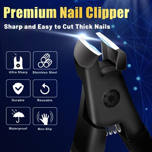 Professional Nail Clippers for Thick Toenails - Ultra Sharp, Anti-Slip Set With Long Handle for Men, Women and Seniors - Stainless Steel Large Clippers - size: black