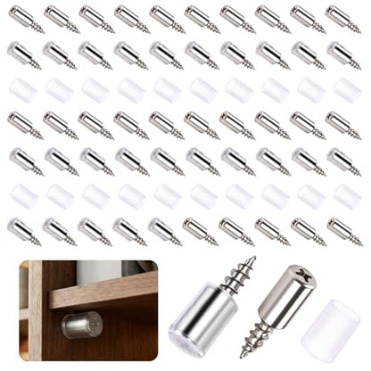 50 Pcs Cabinet Shelf Support Pegs, Self-Tapping Screws & Non-Slip Sleeves | Sturdy Laminate Fixed Support Pins, Perfect for Cabinets, Bookcases, Wardrobes and Furniture Shelves