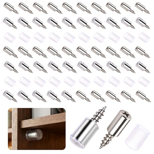 50 Pcs Cabinet Shelf Support Pegs, Self-Tapping Screws & Non-Slip Sleeves | Sturdy Laminate Fixed Support Pins, Perfect for Cabinets, Bookcases, Wardrobes and Furniture Shelves