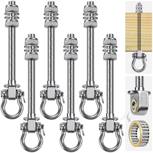 SELEWARE Heavy Duty Swing Hangers with Silent Bearings, 1500LB Capacity Stainless Steel Swing Hardware Kit (6 Pack), M10 x 9" Bolts for Wood/Steel Beams, Porch Swings, Yoga Hammocks, Gym Rings - color: U (9 inch, 6 Pack)