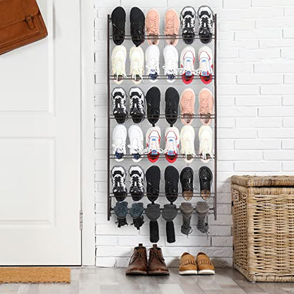 MyGift 5-Tier Wall Mounted Dark Brown Metal 18 Pair Boot and Shoe Storage Rack Organizer Stand - color: Brown (5 Tier, 18 Pairs)