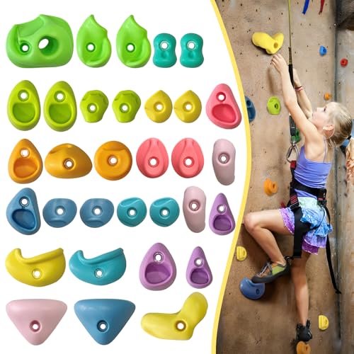 52 PCS Rock Climbing Wall for Kids,Rock Wall Climbing Holds,Adults Climbing Wall Grip Kits Holds Up to 230 lbs for Outdoor Indoor Home Playground Climbing Wall Holds（Pastel Color）