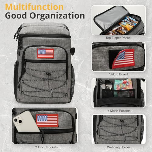 25L Insulated Cooler Backpack Water-Resistant Molle Cooler Bag for Camping | 25L Large Capacity Tactical Cooler Backpack Bag with Compartment Insulation Water-Resistant & Leakproof Durable & Comfortable - color: Gray