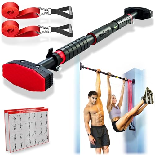 Pull Up Bar for Hallway or Doorway 6-piece Set with Two Attachable Resistance Bands/Handles, Training Manuals, No Screws Chin Up Bar, Max 680lbs, Width options: 27-37", 37-47"; 46-53" - size: 45"-53"