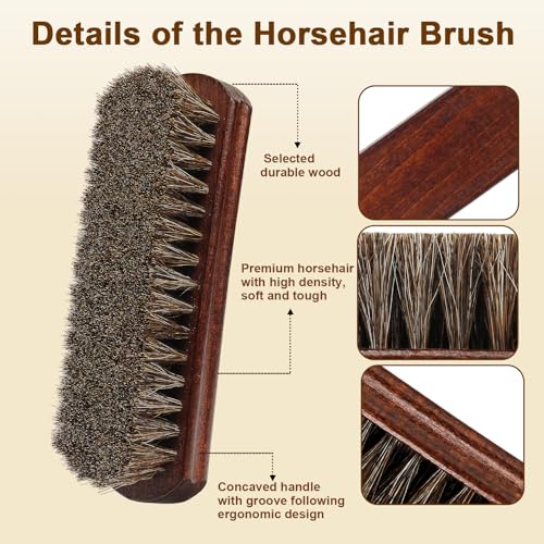 Professional 100% Horsehair Shoe Brush Premium Soft Horsehair Dauber Applicators for Leather Shoes, Boots, Coats & Purses, Curved Handle for Comfortable Grip, Perfect for Leather Shine & Polish