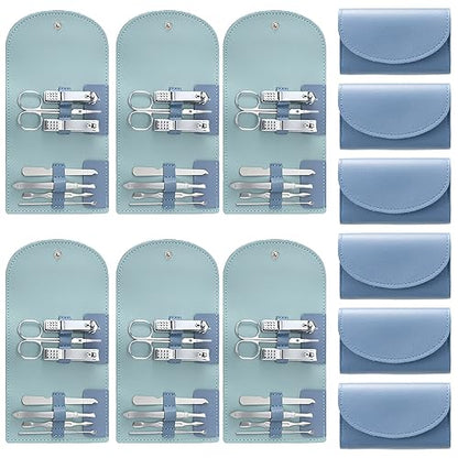 12 Set Manicure Set Bulk Mini Manicure Nail Clipper Kit 7 in 1 Stainless Steel Professional Nail Care Pedicure with Travel Portable Bag Grooming Kits for Women Men Home(Dark Blue) - color: Dark Blue