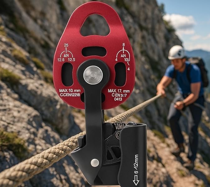 Alomejor 25KN Climbing Pulley Outdoor Rope Pulleys 7075 Aviation Aluminum Heavy Duty Rock Pulleys of Single Swivel Climbing/Aloft Work/Rescue/Rappelling/Etc