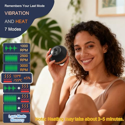HODEMI Vibrating Massage Ball with Heat & Smart Memory, Deep Tissue Massage Ball for Sports Recovery, Muscle Relaxation & Myofascial Release, 7 Modes for Home & Gym Use (Black)
