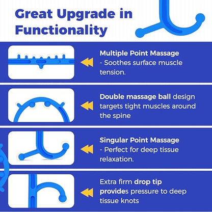 Deep Tissue Back & Neck Massager - Back Massager Stick for Pain Relief, Muscle Knot Remover, Trigger Point Massage Tool for Full Body, Shoulders, Legs - Pressure Point Massage Tool (Blue) - color: Sky Blue