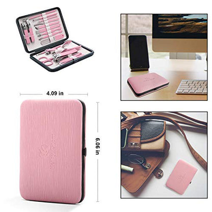 Manicure Set Professional Nail Clippers Kit Pedicure Care Tools- Stainless Steel Women Grooming Kit 18Pcs for Travel or Home (Pink) - color: Sakura Pink