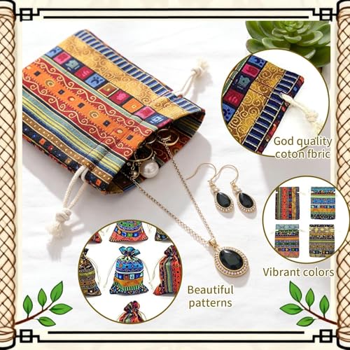 GALAOMA 24pc Egyptian Style Jewelry Coin Pouch Print Drawstring Gift Bag | Cotton Sachet Candy Travel Purse Ethnic Reusable Grocery for Party Favors Wedding Holiday - color: Egypt 24