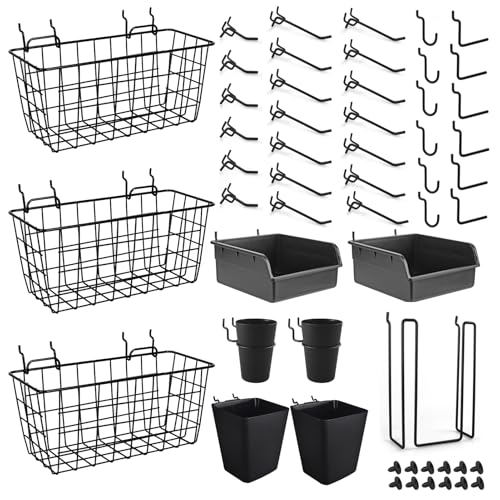 Pegboard Basket Organizers, 42Pack Peg Board Baskets Hooks Bins Cups(Black) | 1/8" 1/4" Pegboard Accessories Organizers, Large Mixed Set, Wall Storage Display Holders for Craft Office Stadio Shed Garage - color: Black