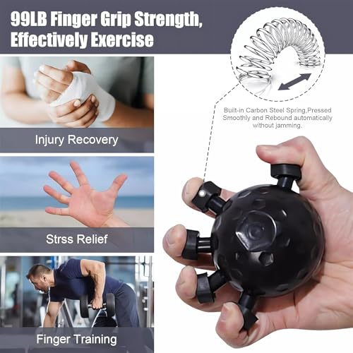Glitzgrip Arm Builder 2025 New Hand Forearm Ball Strengthener and Finger Grip Exerciser Balls Wrist Strengthening Guitar Finger Gripper Strength Trainer Hand Squeezer Stretcher Extender Workout - color: Black-2PC