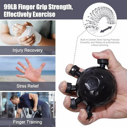 Glitzgrip Arm Builder 2025 New Hand Forearm Ball Strengthener and Finger Grip Exerciser Balls Wrist Strengthening Guitar Finger Gripper Strength Trainer Hand Squeezer Stretcher Extender Workout - color: Black-2PC