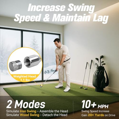 PodiuMax Golf Swing Trainer, Golf Grip Trainer for Tempo & Path, 2 Weights for Iron & Wood Hitting Chipping, Non-Slip Right Hand Ergonomic Swing Training Aid Golfers & Men & Beginners