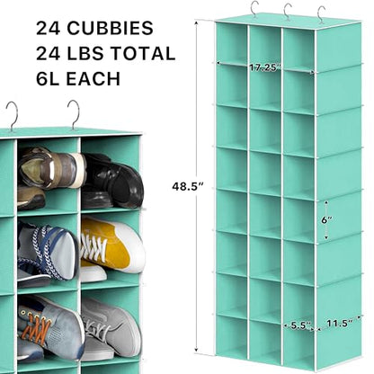 Simple Houseware 24 Section Shelves Hanging Shoes Organizer, Turquoise | 3 Metal Hooks, 8 Tier, Holds Up to 24 lbs - color: Turquoise