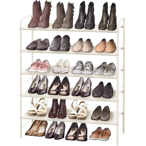Simple Houseware 5-Tier Shoe Rack Storage Organizer, 15-24 Pairs, White | Space-Saving Shoe Shelf with Sturdy Metal Frame and Non-Woven Fabric Shelves for Entryway, Garage & Corridor - color: White, size: 5-Tier