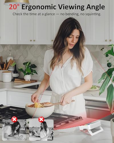 Digital Kitchen Timer with 4 Channel, Loud Alarm and Silent Mode | Magnetic Cooking Timer with Count Up & Countdown for Kids and Seniors, Large Display to Read, Auto Memory, Battery Included - color: White