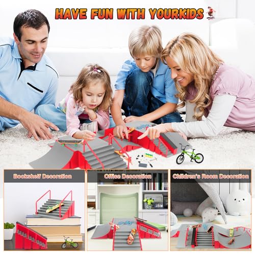 CS COSDDI Finger Skateboard Park Kits,14 in 1 Skateboard Finger Toys with 8 Finger Skateboards & 14 Skatepark Deck Ramp,Finger Bike for Boys or Girls Gift,Mini Finger Skateboards Ramp Accessories Set - color: Style -1810-12a