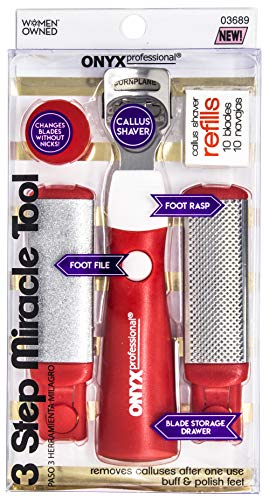Onyx Professional 3-Step Miracle Callus Remover Pedicure Tool Includes Callus Rasp File & Razors Refills - color: No Color, size: 5 Count (Pack of 1)