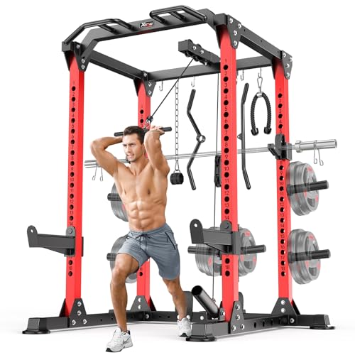 Power Rack Power Cage Multi-Function Squat Rack with Cable Crossover System Selectable More Training Attachment Power Rack for Garage & Home Gym - color: Red, size: A Set L01 Power Cage