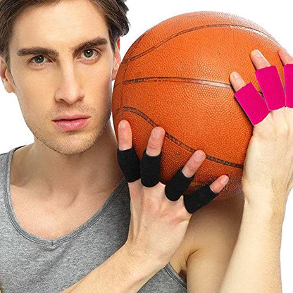 ELANE 40PCS Finger Sleeve Protective Sleeve, Thumb Sleeve Support Finger Sleeve Elastic Thumb Sleeve, Protect Joints, Suitable for Sports, Basketball, Tennis, Fitness, Bowling, Black and Rose - color: black+rosered