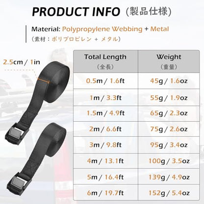 Tie Down Straps, Lashing Straps Nylon Webbing, Cam Buckle Adjustable Heavy Duty Belts for Luggage, Suitcase Packing, Cargo Freight (01# Black - 2 Packs, 3.3 FT) - color: 01# Black - 2 Packs, size: 1" x 3.3'
