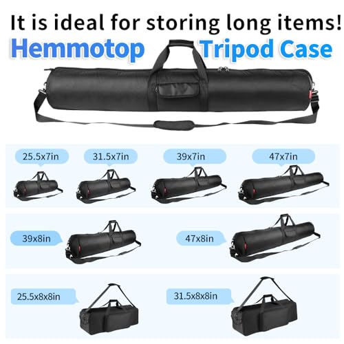 HEMMOTOP Tripod Bag, 47x8.3in All Sides Thick Padded Tripod Carrying Case with Shoulder Strap and Handle, Heavy Duty Light Stand Bag with Two Zippered Pockets for Pool Cue, Speaker Stand -R12021 - size: 47" L x 8.3" D