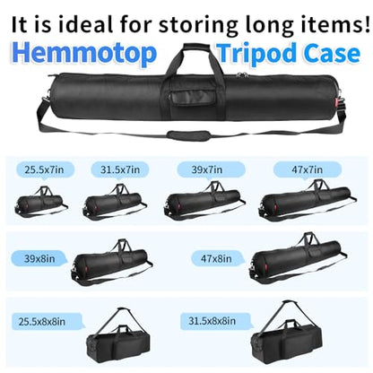 HEMMOTOP Tripod Bag, 47x8.3in All Sides Thick Padded Tripod Carrying Case with Shoulder Strap and Handle, Heavy Duty Light Stand Bag with Two Zippered Pockets for Pool Cue, Speaker Stand -R12021 - size: 47" L x 8.3" D