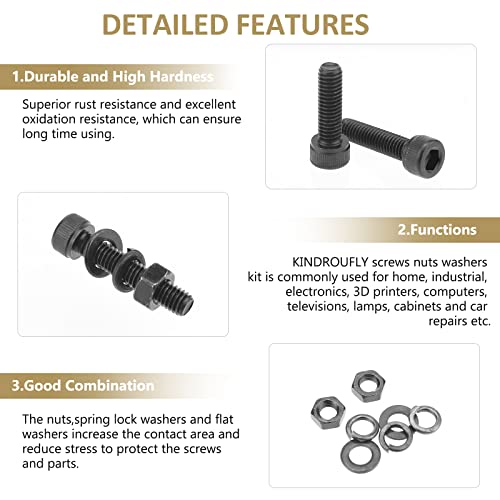 126 Pieces Black M6 x 8/10 /12/16 /20/25 /30mm Hex Socket Head Cap Screws Nuts Washers Assortment Kit, 12.9 Grade Alloy Steel - size: M6, style: Socket Head