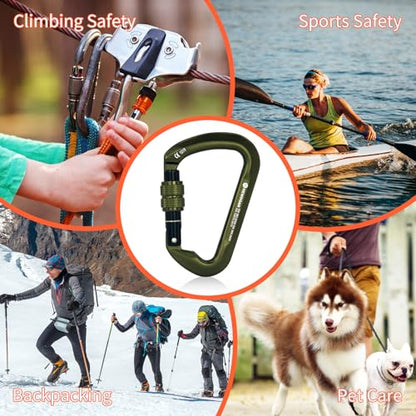 NewDoar CE Certified 30kN-6744lbs Climbing Carabiner Professional, Heavy Duty D Screwgate Clip, for Climbing,Rappelling,Hunting, Rescue - color: Screwgate/ArmyGreen/2pcs