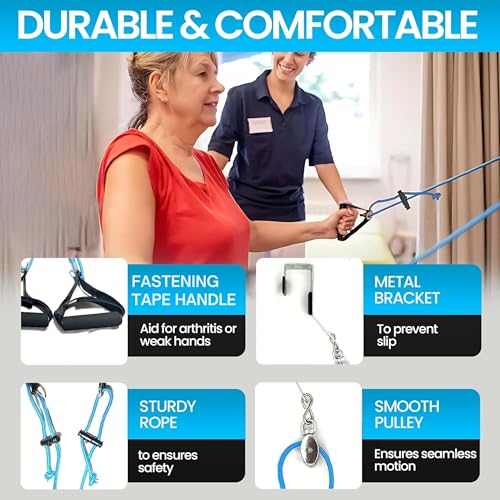 Shoulder Pulley for Physical Therapy - Shoulder Pain Relief | Exercise Equipment for Home Workouts | Pulleys for Shoulder Rehab Over Door|Foam Handles w/Fastening Tape|Rotator Cuff, Stroke & Arthritis