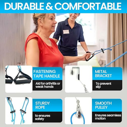Shoulder Pulley for Physical Therapy - Shoulder Pain Relief | Exercise Equipment for Home Workouts | Pulleys for Shoulder Rehab Over Door|Foam Handles w/Fastening Tape|Rotator Cuff, Stroke & Arthritis