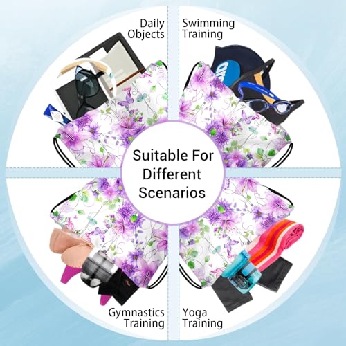 Gymnastics Grip Bag Lightweight Small Drawstring Grip Bags for Gymnasts - color: Flowers Butterfly Purple