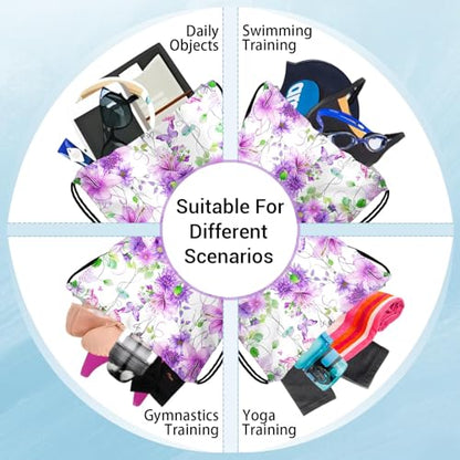 Gymnastics Grip Bag Lightweight Small Drawstring Grip Bags for Gymnasts - color: Flowers Butterfly Purple