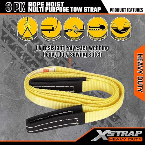 XSTRAP STANDARD 65FT Rope Hoist 4000Lbs Break w/2PK 8FT Lift Sling Black | 4000Lbs Break Strength, rust-proof block & tackle hoist, UV-resistant polyester sling, safety hooks, for garage & hunting - color: 65ft Black with Lift Sling