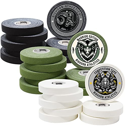Bighorn Athletics Jiu-Jitsu Finger Tape, 0.5-Inch x 45-feet, 24 Rolls, Black, White & Military Green