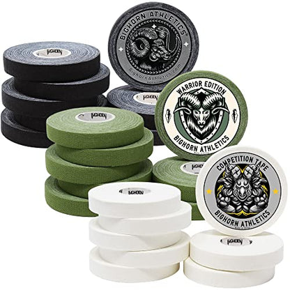 Bighorn Athletics Jiu-Jitsu Finger Tape, 0.5-Inch x 45-feet, 24 Rolls, Black, White & Military Green