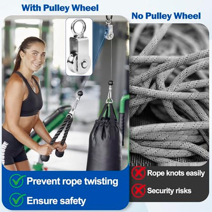 Cable Pulley Wheel Stainless Steel, 8 Pack M34 Single Pulley Snatch Block, Heavy Duty Lifting Crane Swivel Hook, Bearing Inside Rope Pulleys for Lifting System Gym Equipment Clothesline, 551 lbs Load - size: M34 - 8 Pack
