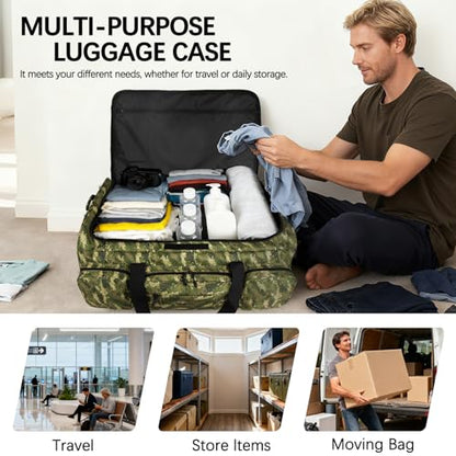 120L 3 Wheel Tactical Rolling Duffle Bag, Heavy Duty Military Deployment Luggage, 900D Waterproof Duffel for Camping Travel Outdoor Sports - color: Camo Light Green