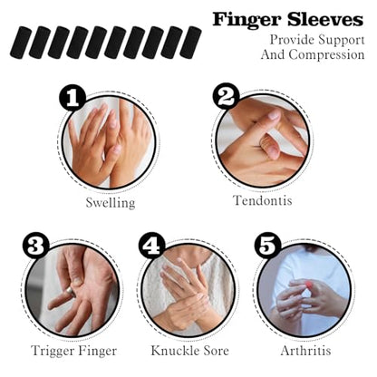 ElevateTech Finger Sleeves Protectors, 10 Pcs Finger Arthritis Sleeves Elastic Thumb Splint Brace Support Protector for Relieving Pain Breathable Fingers Tape for Basketball Golf Sports Aid Support
