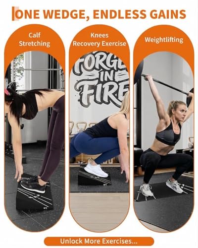 Squat Ramp Block 15° Heel Elevated Slant Board for Squats, Knees over Toes, Weightlifting & Calf Stretch, 1000lb Capacity Non-Slip One-Piece Squat Ramp, Home Gym Fitness Accessory for Men Women