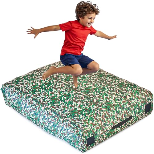 SaferBounce Crash Pad for Kids Sensory | Big 5Ft x 5Ft, 3Ft x 4Ft Or 3Ft x 3Ft | Autism Sensory Crash Mat for Jumping Play | Crashpad | Soft Foam Landing Pad | Giant Mat Pillow | Climbing, Gymnastics - color: Camouflage, size: Small