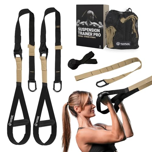 THYSOL Resistance Trainer Pro Xtreme Straps Army | Sling Trainer Set with Adjustable Door Anchor | Fitness Home Workouts - Suitable for Travelling & for Training Indoor & Outdoor - color: Beige