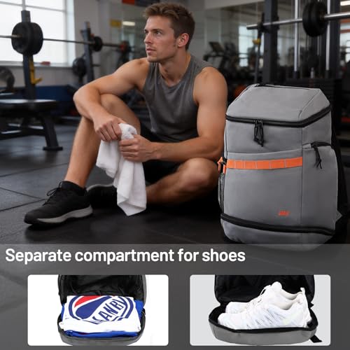 MIER Men's Gym Backpack Lightweight Sports Bag with Shoe Compartment | 35L Capacity Back Pack, Multi-Pockets, Separate Compartment, Wet Pocket, Water Resistant, For Training, Workout & Travel - color: Gray