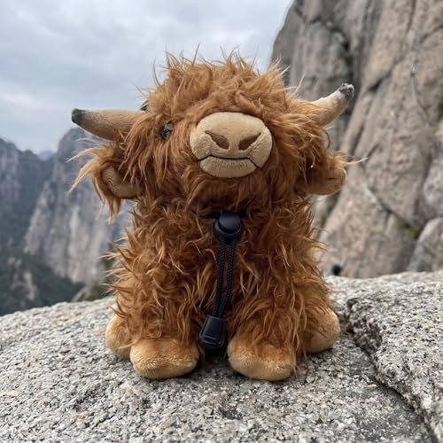 Highland Cow Plush Rock Climbing Chalk Bag, Cute Plush Animal，Drawstring Closure & Adjustable Belt，Bouldering & Gymnastics, Soft Fluffy Cow Chalk Pouch, Unique Climbing Gear Gift for Climbers - color: brown