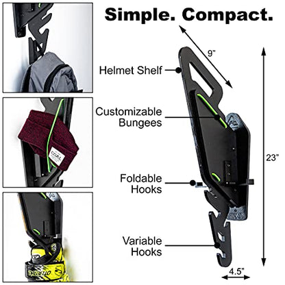 Garage Sports Equipment Organizer MADE IN USA | Multipurpose Equipment Home Storage | Vertical Drying Helmet Rack | Wall Mounted Organization Hanger | for Bike, Motorcycle, Ski, Snowboard, Camping Gear