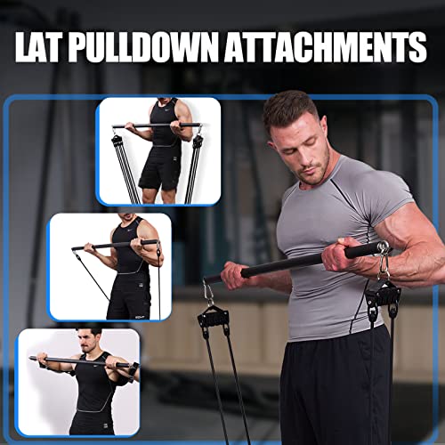 Non-Detachable LAT Pull Down Bar Cable Attachments for Gym, LAT Pulldown Attachments, Straight Bar, Resistance Band Bar for Weightlifting Workout - color: Long bar 2