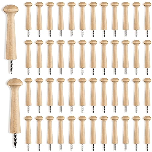 50 Pieces Wooden Shaker Peg Screw-on Pegs 3.62 Inch Long Unfinished Wood Shaker Racks for Hanging Clothes Hats Towel and More DIY Paint Color (Wood Color) - color: Wood Color